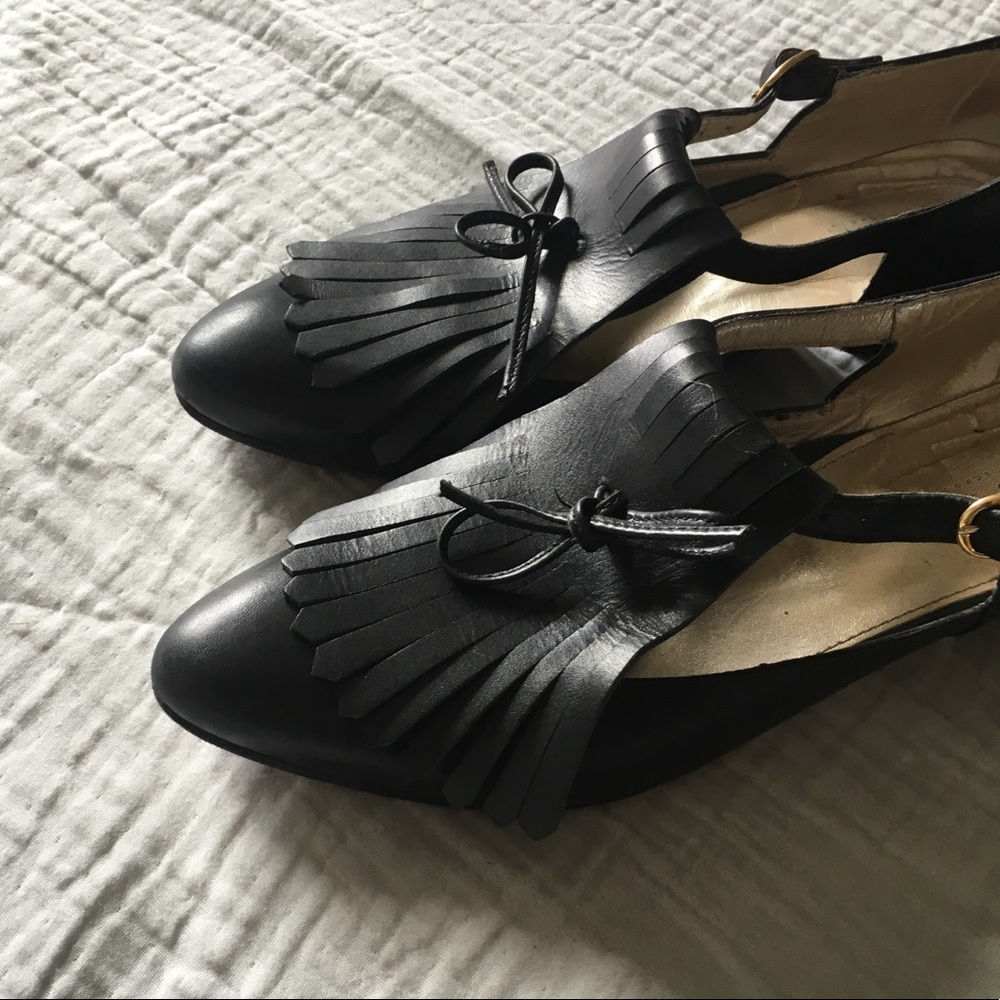 TED BAKER Black Leather Tassel Fringe Shoes 8